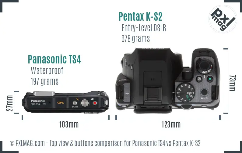 Panasonic TS4 vs Pentax K-S2 top view buttons comparison