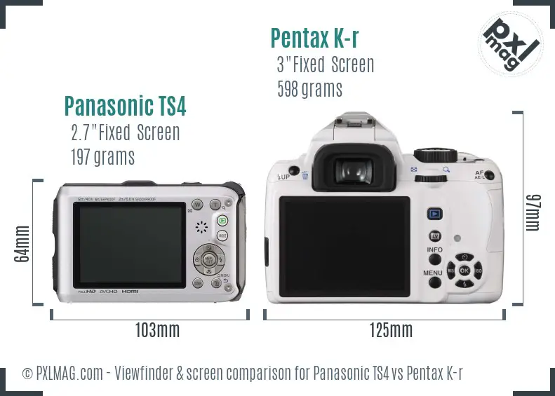 Panasonic TS4 vs Pentax K-r Screen and Viewfinder comparison