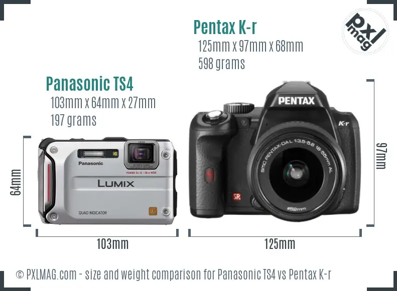 Panasonic TS4 vs Pentax K-r size comparison
