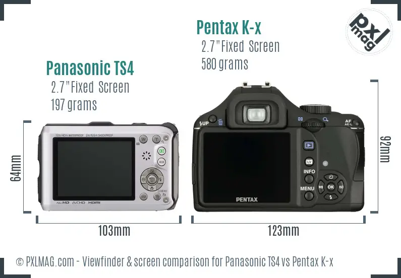 Panasonic TS4 vs Pentax K-x Screen and Viewfinder comparison