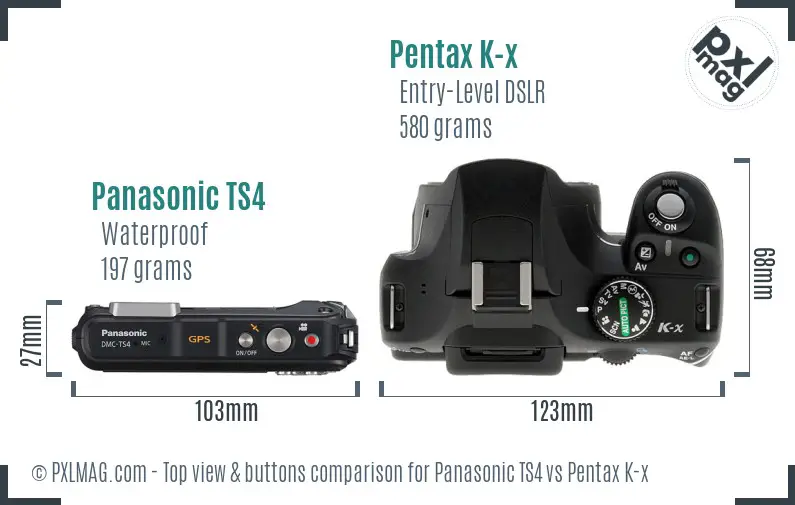 Panasonic TS4 vs Pentax K-x top view buttons comparison