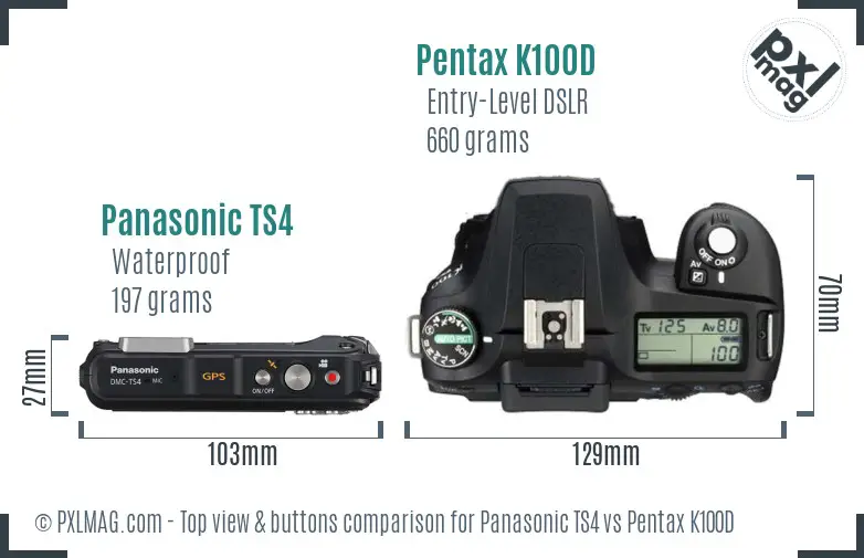 Panasonic TS4 vs Pentax K100D top view buttons comparison