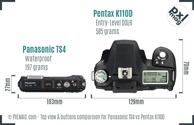 Panasonic TS4 vs Pentax K110D top view buttons comparison