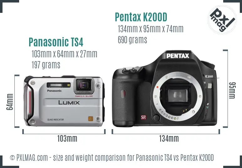 Panasonic TS4 vs Pentax K200D size comparison