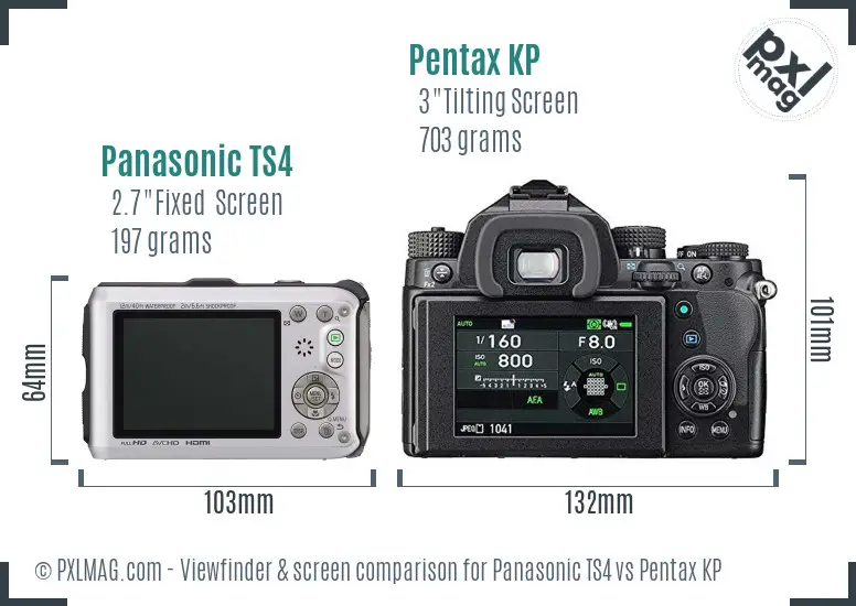 Panasonic TS4 vs Pentax KP Screen and Viewfinder comparison