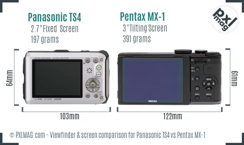 Panasonic TS4 vs Pentax MX-1 Screen and Viewfinder comparison