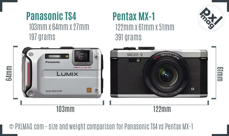 Panasonic TS4 vs Pentax MX-1 size comparison