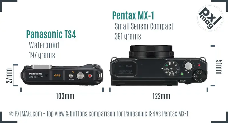 Panasonic TS4 vs Pentax MX-1 top view buttons comparison
