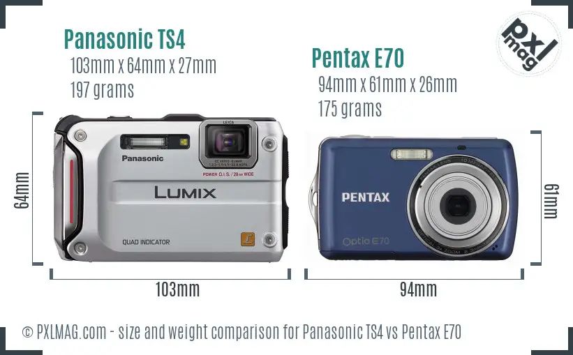 Panasonic TS4 vs Pentax E70 size comparison