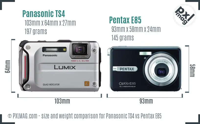 Panasonic TS4 vs Pentax E85 size comparison
