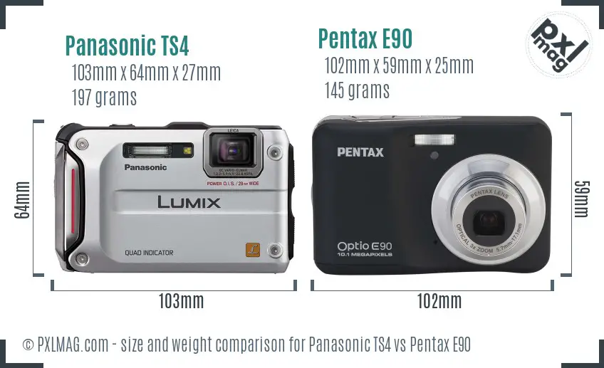 Panasonic TS4 vs Pentax E90 size comparison