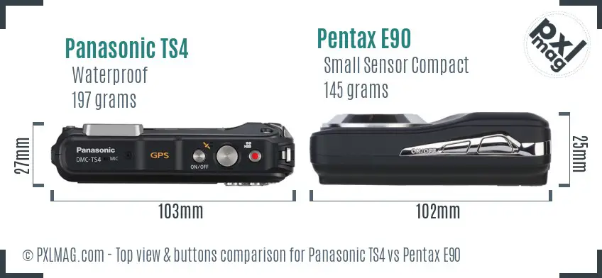 Panasonic TS4 vs Pentax E90 top view buttons comparison