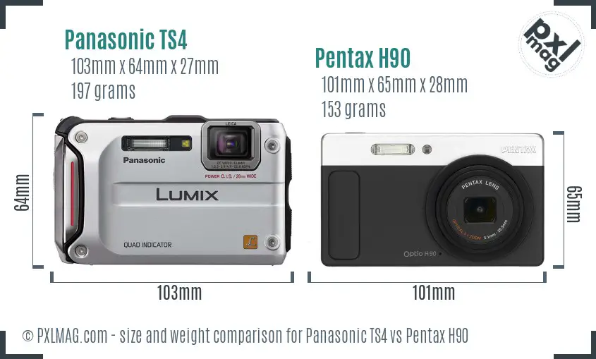 Panasonic TS4 vs Pentax H90 size comparison
