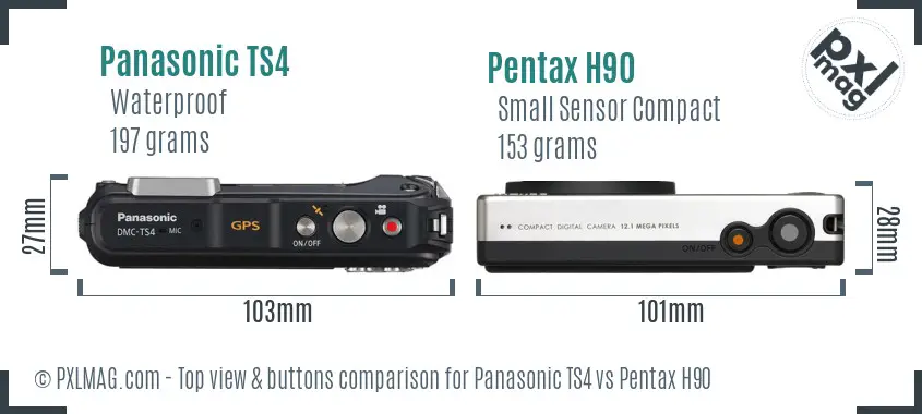 Panasonic TS4 vs Pentax H90 top view buttons comparison