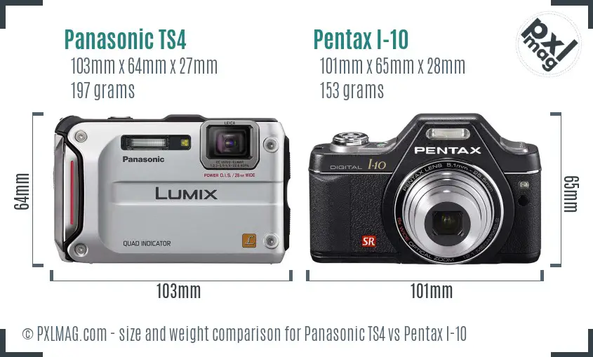 Panasonic TS4 vs Pentax I-10 size comparison