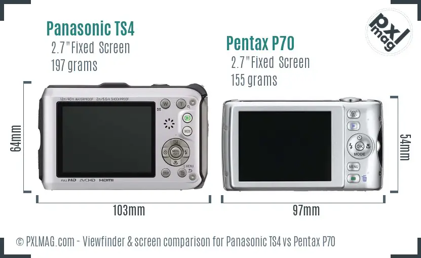 Panasonic TS4 vs Pentax P70 Screen and Viewfinder comparison