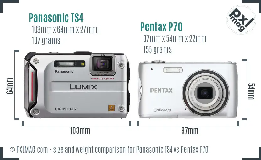 Panasonic TS4 vs Pentax P70 size comparison