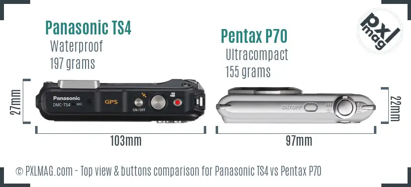 Panasonic TS4 vs Pentax P70 top view buttons comparison