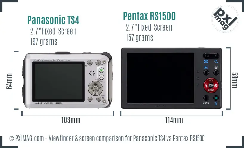 Panasonic TS4 vs Pentax RS1500 Screen and Viewfinder comparison