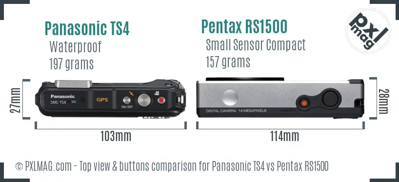Panasonic TS4 vs Pentax RS1500 top view buttons comparison