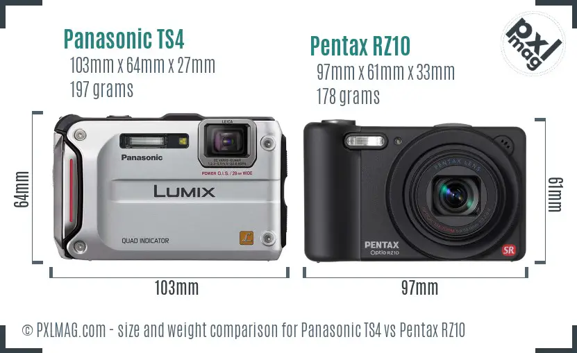 Panasonic TS4 vs Pentax RZ10 size comparison