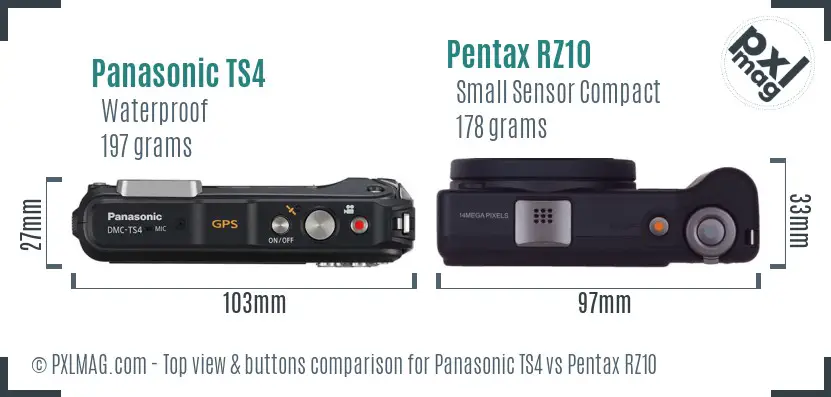 Panasonic TS4 vs Pentax RZ10 top view buttons comparison