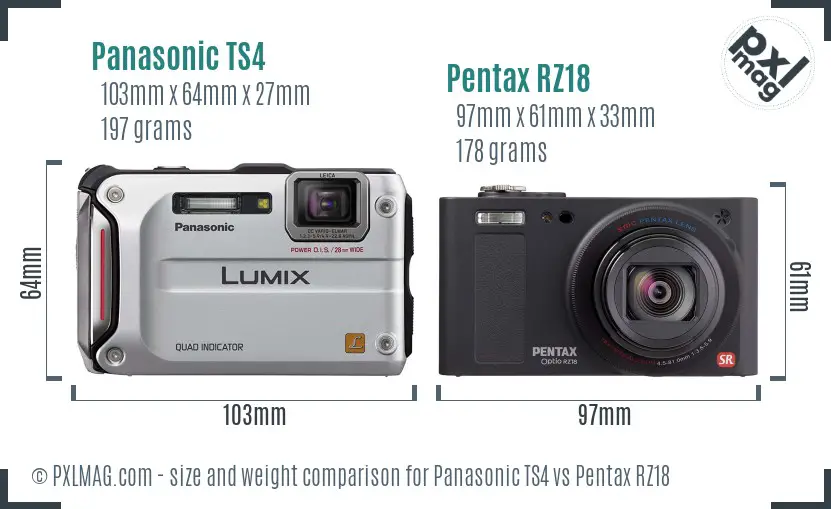Panasonic TS4 vs Pentax RZ18 size comparison