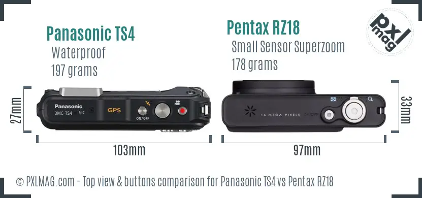Panasonic TS4 vs Pentax RZ18 top view buttons comparison