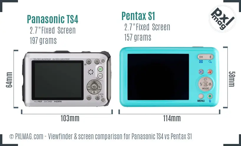 Panasonic TS4 vs Pentax S1 Screen and Viewfinder comparison