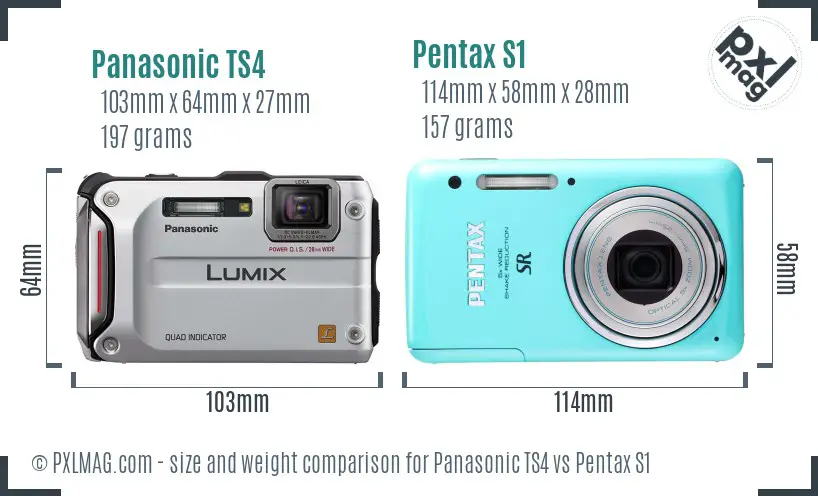 Panasonic TS4 vs Pentax S1 size comparison