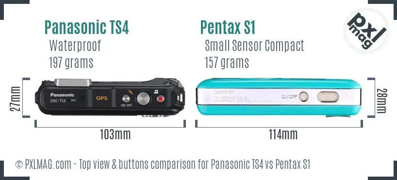 Panasonic TS4 vs Pentax S1 top view buttons comparison