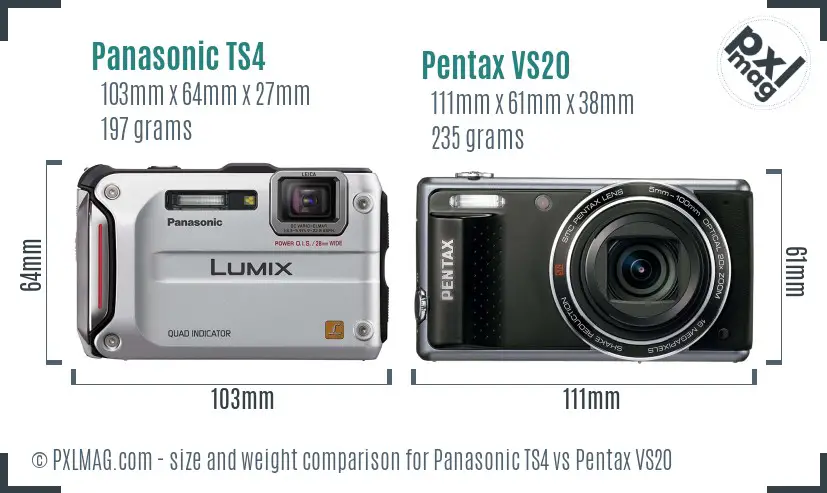 Panasonic TS4 vs Pentax VS20 size comparison