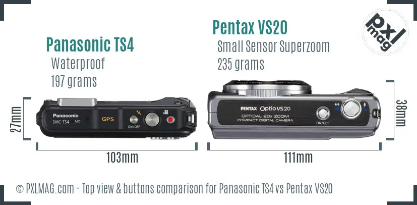 Panasonic TS4 vs Pentax VS20 top view buttons comparison