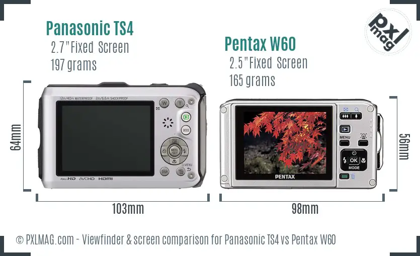 Panasonic TS4 vs Pentax W60 Screen and Viewfinder comparison