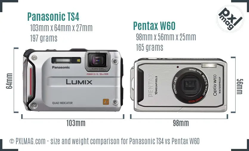 Panasonic TS4 vs Pentax W60 size comparison