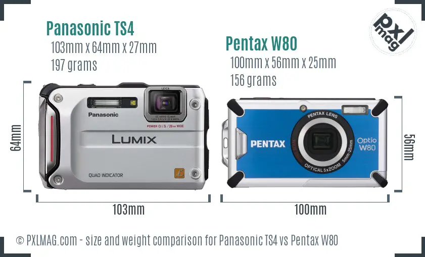 Panasonic TS4 vs Pentax W80 size comparison