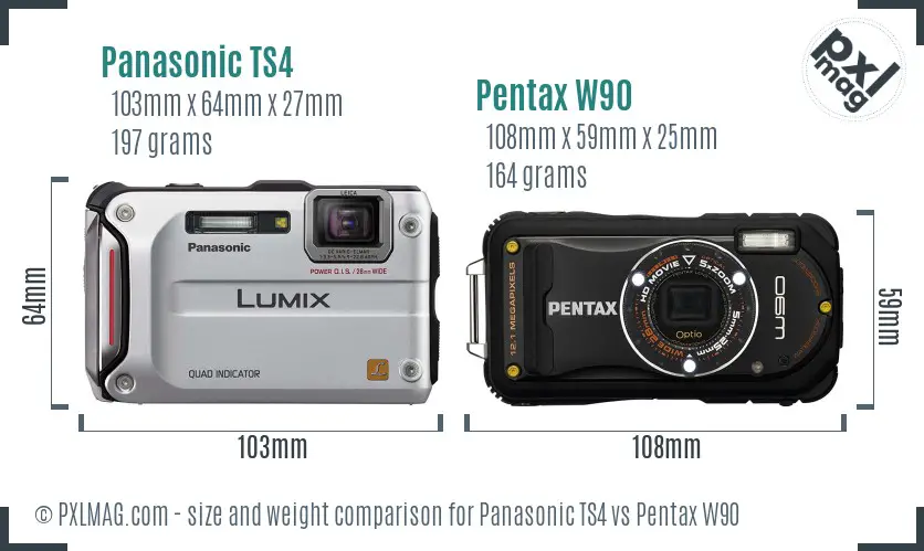 Panasonic TS4 vs Pentax W90 size comparison