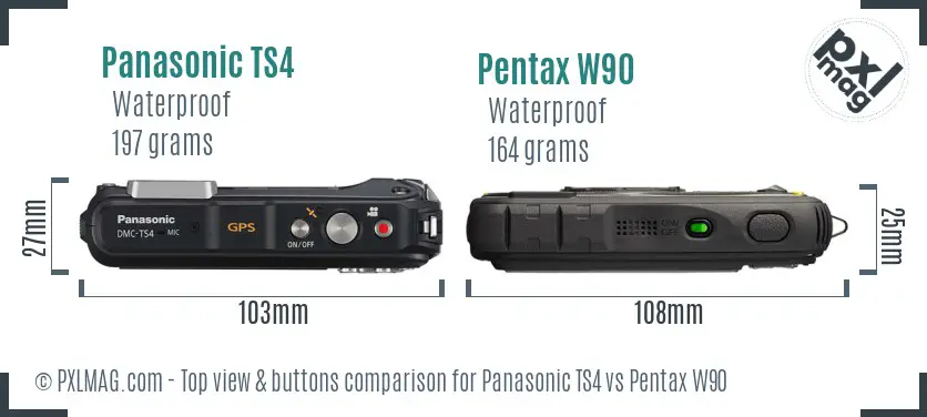 Panasonic TS4 vs Pentax W90 top view buttons comparison