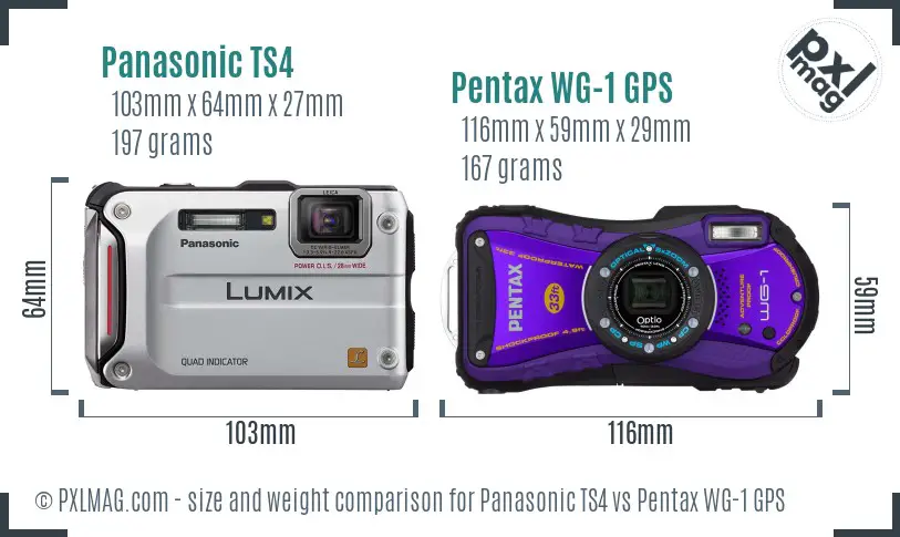 Panasonic TS4 vs Pentax WG-1 GPS size comparison
