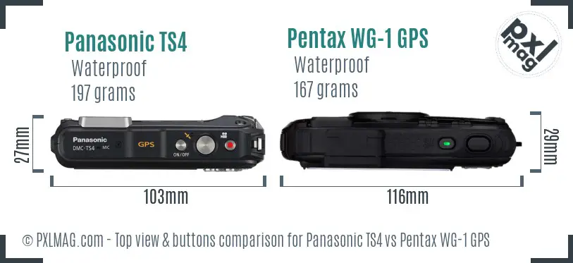 Panasonic TS4 vs Pentax WG-1 GPS top view buttons comparison