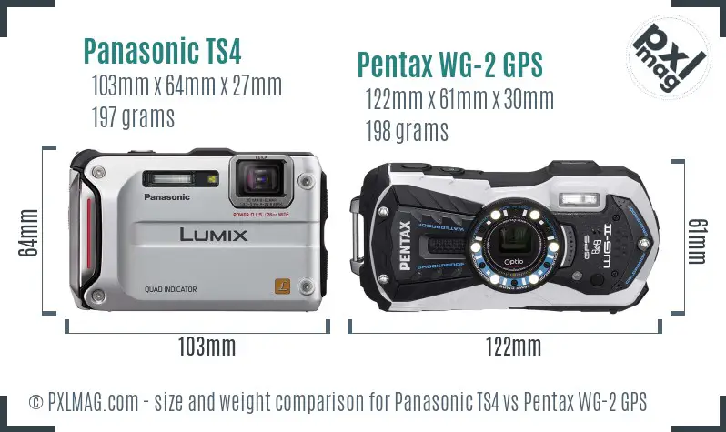 Panasonic TS4 vs Pentax WG-2 GPS size comparison