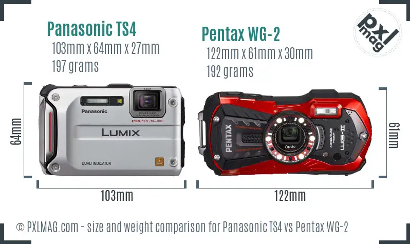 Panasonic TS4 vs Pentax WG-2 size comparison