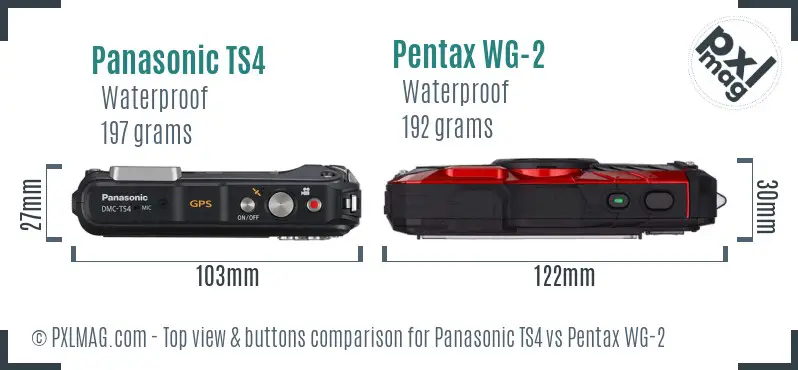 Panasonic TS4 vs Pentax WG-2 top view buttons comparison