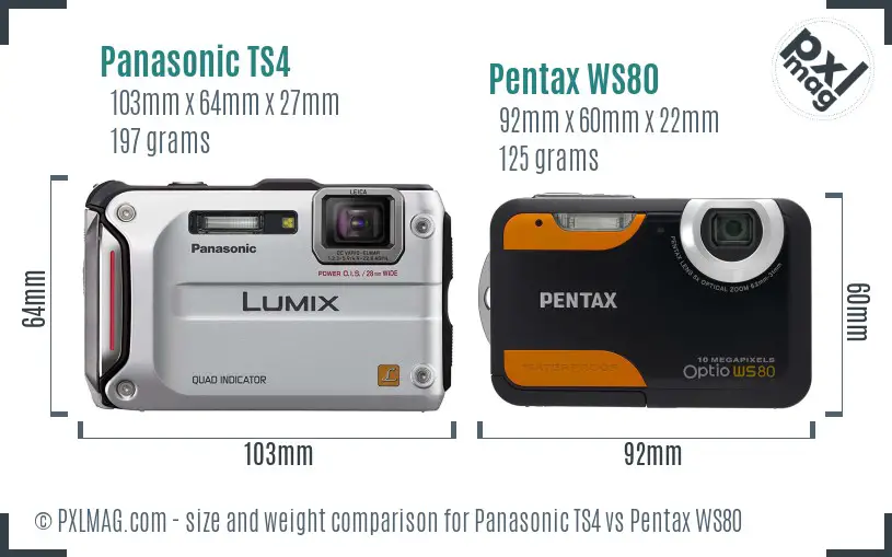 Panasonic TS4 vs Pentax WS80 size comparison
