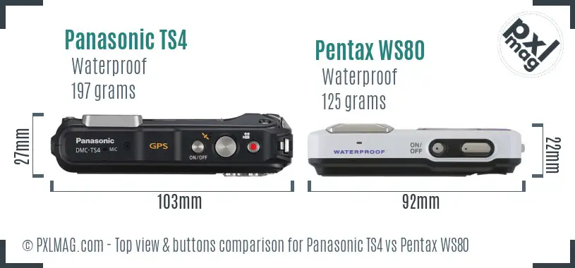 Panasonic TS4 vs Pentax WS80 top view buttons comparison