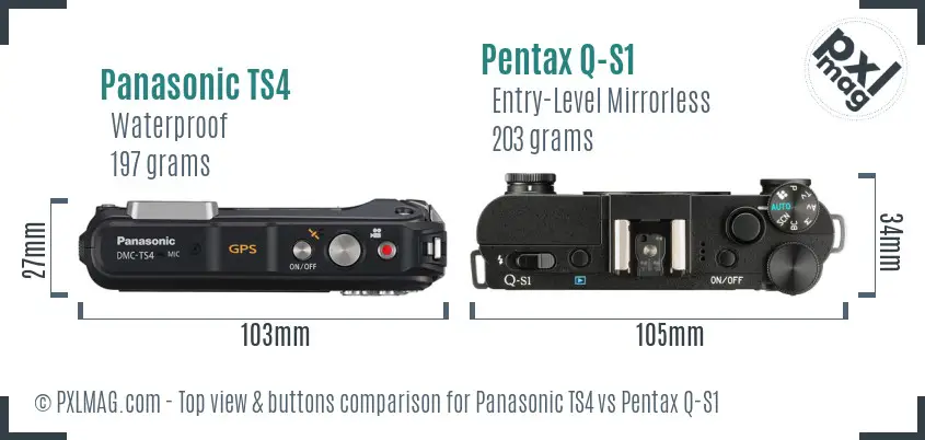 Panasonic TS4 vs Pentax Q-S1 top view buttons comparison