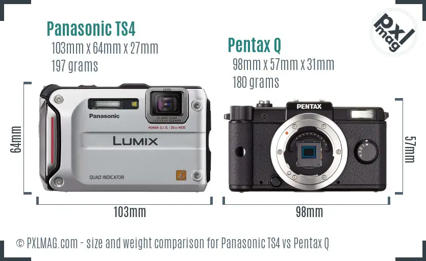 Panasonic TS4 vs Pentax Q size comparison