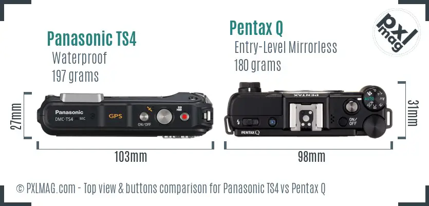 Panasonic TS4 vs Pentax Q top view buttons comparison
