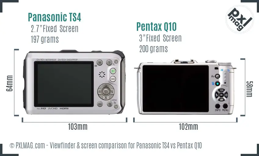 Panasonic TS4 vs Pentax Q10 Screen and Viewfinder comparison