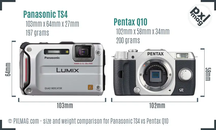Panasonic TS4 vs Pentax Q10 size comparison